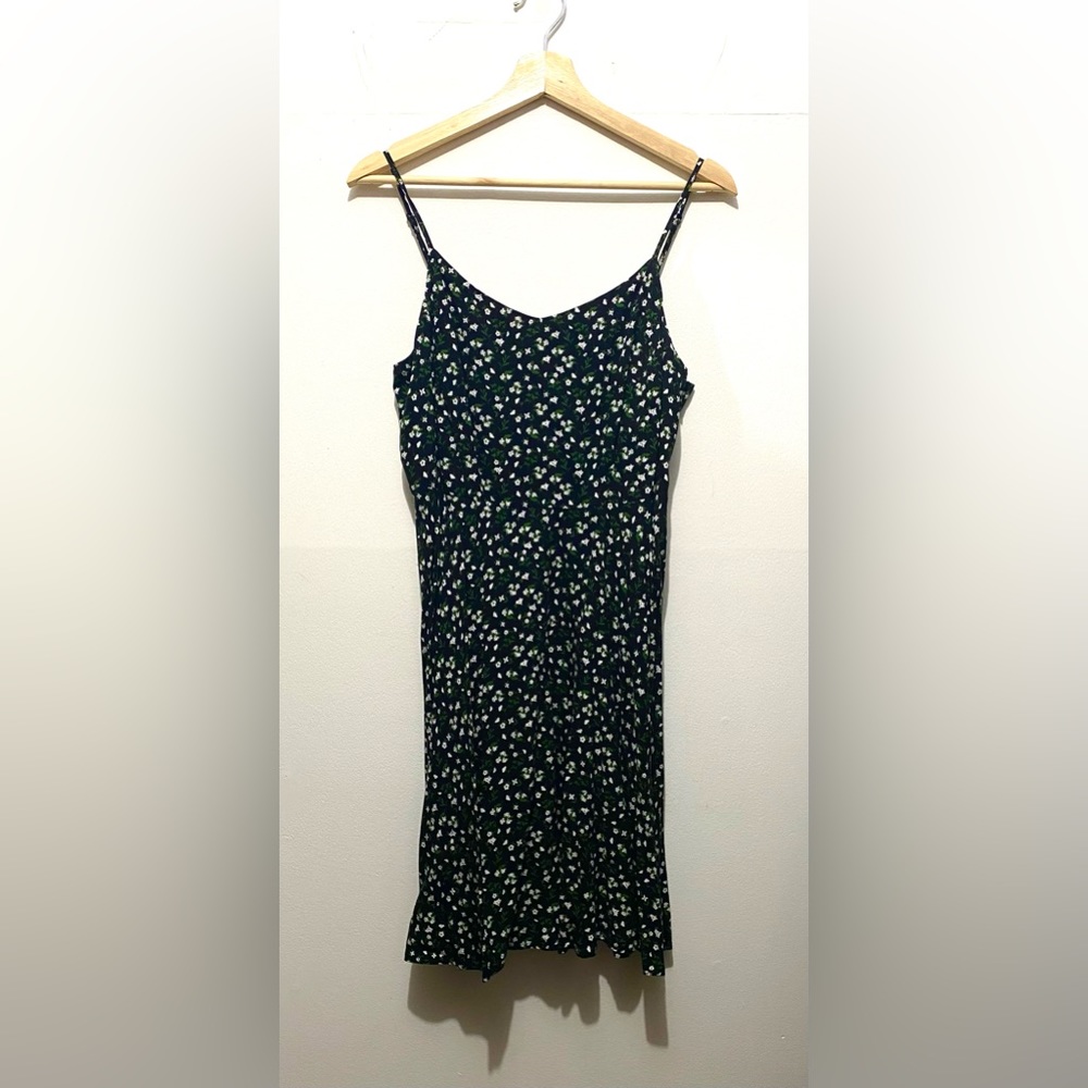 Large OLD NAVY Fit and Flare Smocked-Back Black and Floral Cami Dress